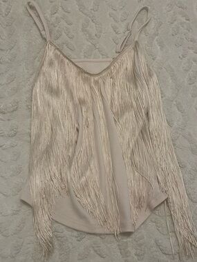 Fringed Satin-Trim Cami Tank - Blush